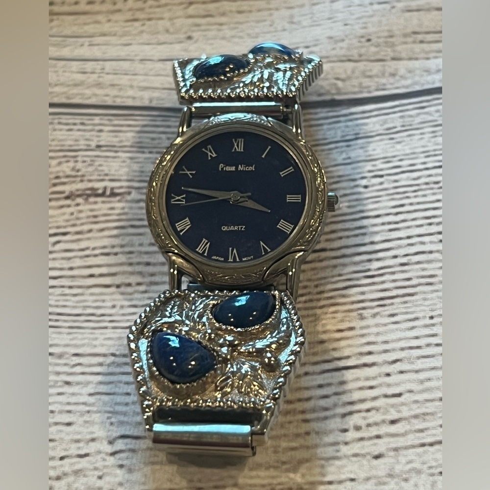 PIERRE NICOLE vintage jewelry women silver-blue watch /quartz